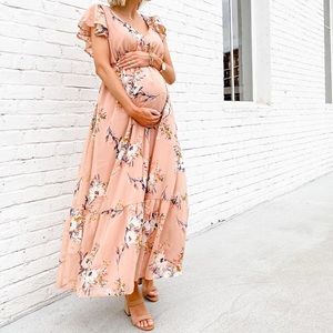 Maternity Floral Print Maxi Dress- Isabel Maternity by Ingrid & Isabel Blush XS